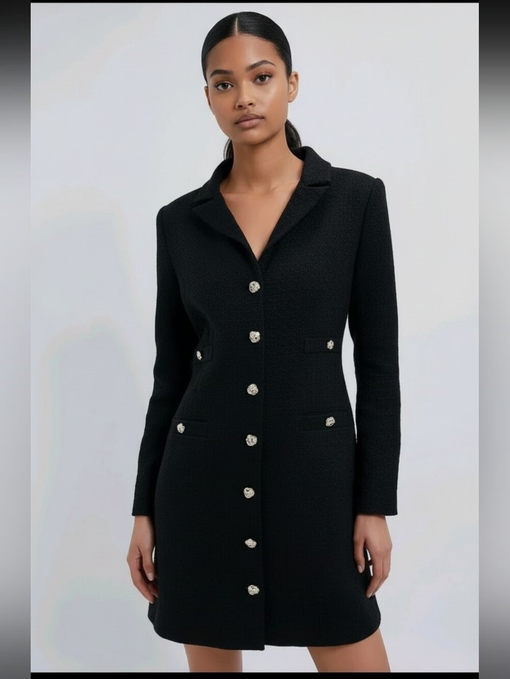 New Tuckernuck Pomander Tweed Jacket Dress Black Gold Button Size Medium